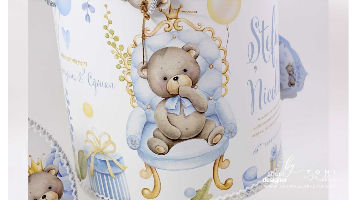 Trusou botez ursulet si broderie personalizata Teddy Bear King 9